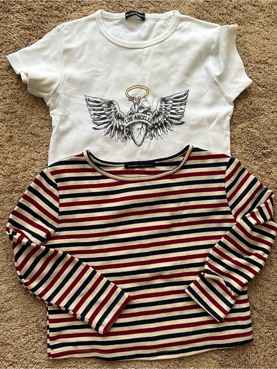 Brandy Melville Tops - Brandy Melville Top Bundle quarter length sleeve striped tee and a white baby T
